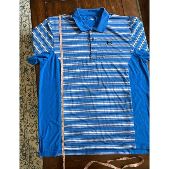 Under Armour Blue & White Striped Activewear Polo Shirt Men's XXL Golf Casual - Picture 4 of 7